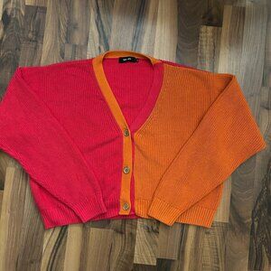 Saint + Sofia Pink and Orange Oversized Cropped Button Down Sweater S